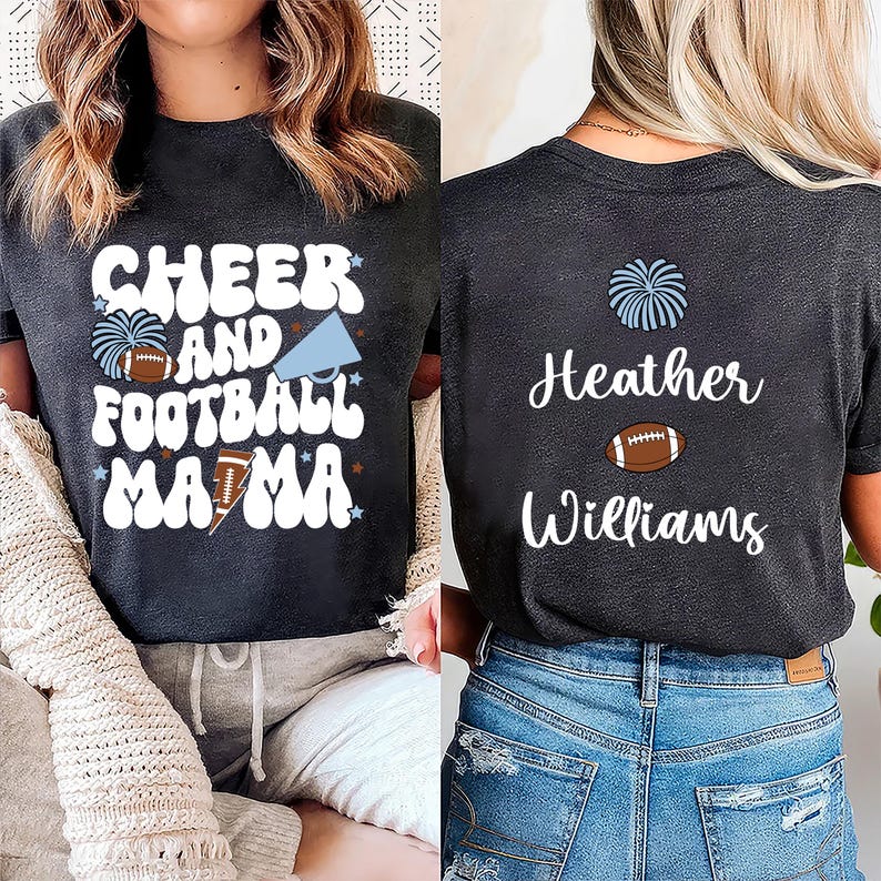 Cheer and Football Mom Short Sleeve Shirt, Custom Football and Cheer Mom Short Sleeve Shirt, Cheer Mama Tee