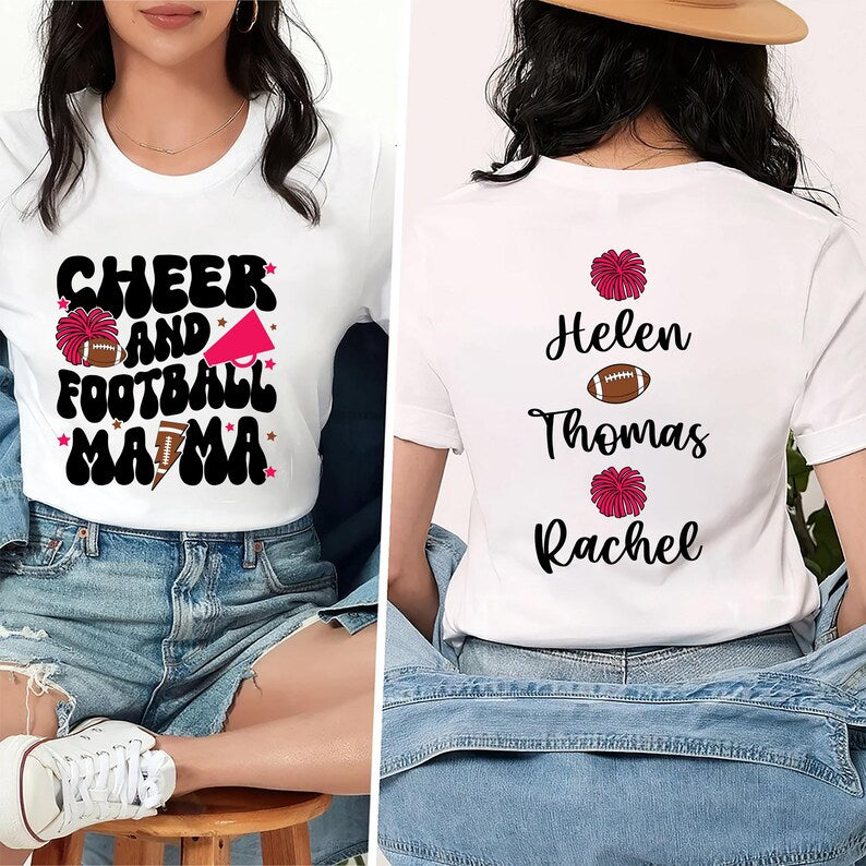 Cheer and Football Mom Short Sleeve Shirt, Custom Football and Cheer Mom Short Sleeve Shirt, Cheer Mama Tee