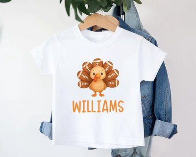 Football Custom Name Toddler Short Sleeve Shirt, Personalized Turkey Kids Short Sleeve Shirt, Thanksgiving Kids Tee