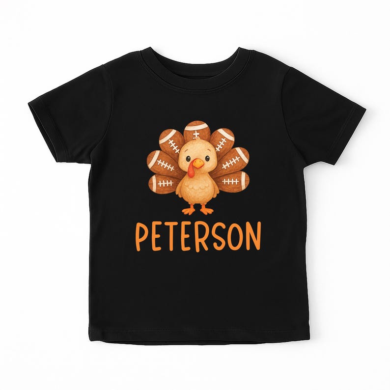 Football Custom Name Toddler Short Sleeve Shirt, Personalized Turkey Kids Short Sleeve Shirt, Thanksgiving Kids Tee