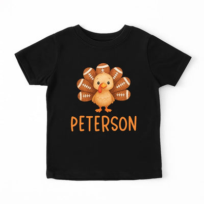 Football Custom Name Toddler Short Sleeve Shirt, Personalized Turkey Kids Short Sleeve Shirt, Thanksgiving Kids Tee
