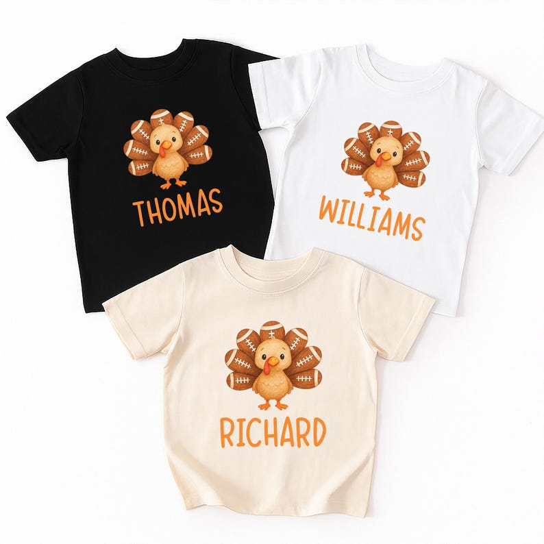 Football Custom Name Toddler Short Sleeve Shirt, Personalized Turkey Kids Short Sleeve Shirt, Thanksgiving Kids Tee