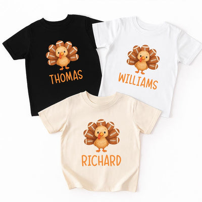 Football Custom Name Toddler Short Sleeve Shirt, Personalized Turkey Kids Short Sleeve Shirt, Thanksgiving Kids Tee
