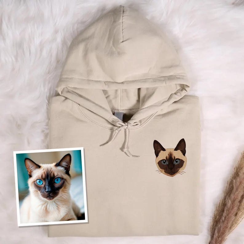 Custom Pet Face Embroidered Hoodie, Personalized Dog Cat Hoodie, Pet Portrait Hoodie