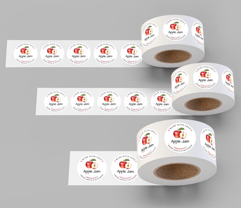 Personalized Apple Jam Roll Labels, Custom Apple Jam Product Stickers, Business Apple Jam Labels for Jars, Apple Jam Canning, Lid Stickers