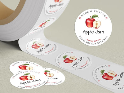 Personalized Apple Jam Roll Labels, Custom Apple Jam Product Stickers, Business Apple Jam Labels for Jars, Apple Jam Canning, Lid Stickers
