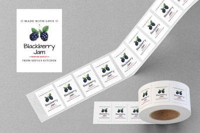 Personalized Blackberry Jam Roll Labels, Custom Blackberry Jam Product Stickers, Business Jam Labels for Jars, Canning, Lid Stickers