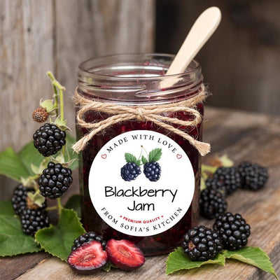 Personalized Blackberry Jam Roll Labels, Custom Blackberry Jam Product Stickers, Business Jam Labels for Jars, Canning, Lid Stickers