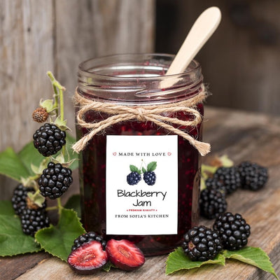 Personalized Blackberry Jam Roll Labels, Custom Blackberry Jam Product Stickers, Business Jam Labels for Jars, Canning, Lid Stickers