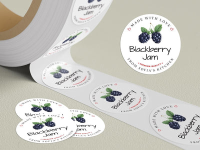 Personalized Blackberry Jam Roll Labels, Custom Blackberry Jam Product Stickers, Business Jam Labels for Jars, Canning, Lid Stickers