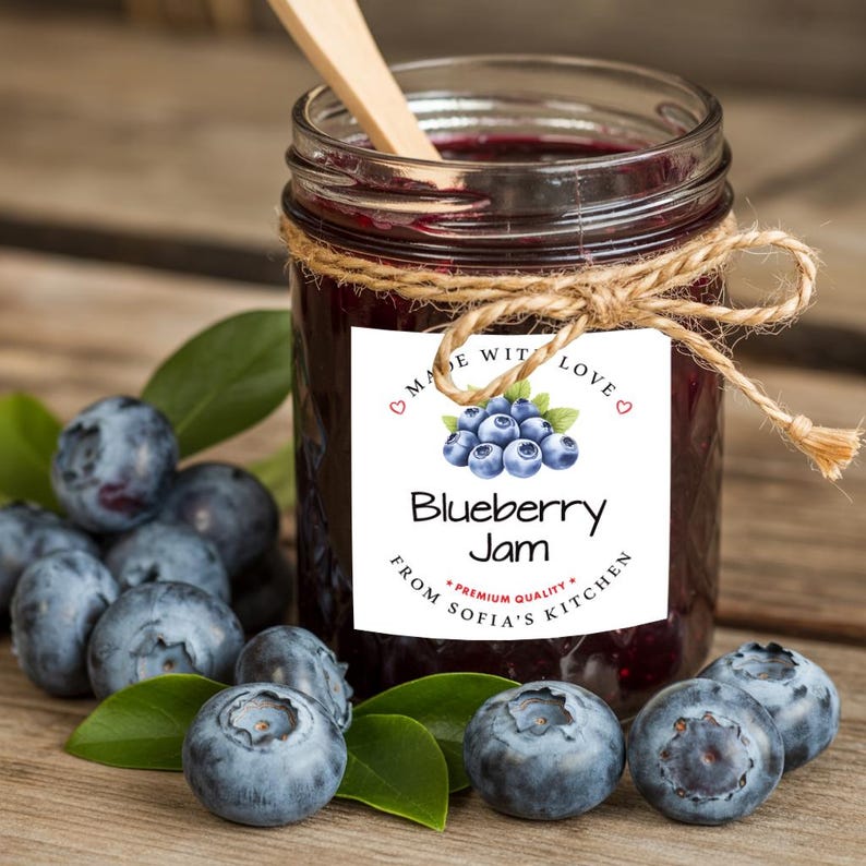 Personalized Blueberry Jam Roll Labels, Custom Blueberry Jam Product Stickers, Business Blueberry Jam Labels for Jars, Canning, Lid Stickers