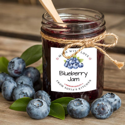 Personalized Blueberry Jam Roll Labels, Custom Blueberry Jam Product Stickers, Business Blueberry Jam Labels for Jars, Canning, Lid Stickers