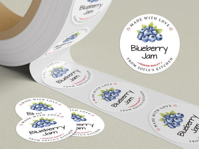 Personalized Blueberry Jam Roll Labels, Custom Blueberry Jam Product Stickers, Business Blueberry Jam Labels for Jars, Canning, Lid Stickers