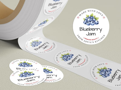 Personalized Blueberry Jam Roll Labels, Custom Blueberry Jam Product Stickers, Business Blueberry Jam Labels for Jars, Canning, Lid Stickers