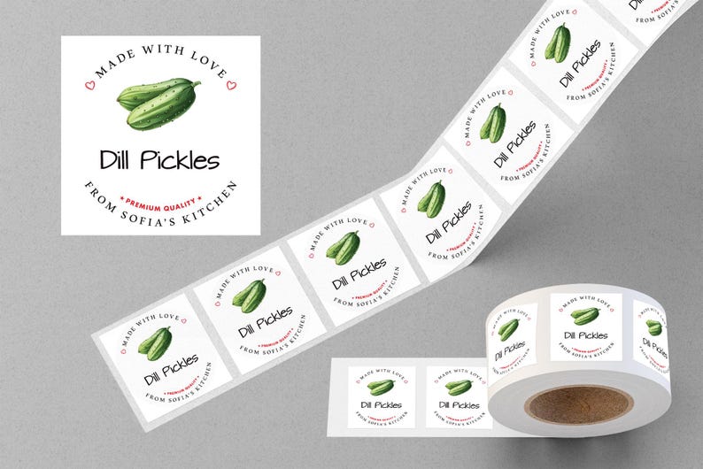 Personalized Dill Pickle Roll Labels, Custom Pickle Product Stickers, Business Dill Pickle Labels for Jars, Pickle Canning, Lid Stickers