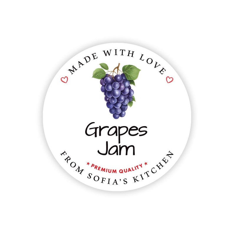Personalized Grape Jam Roll Labels, Custom Grape Jam Product Stickers, Business Grape Jam Labels for Jars, Canning, Lid Stickers