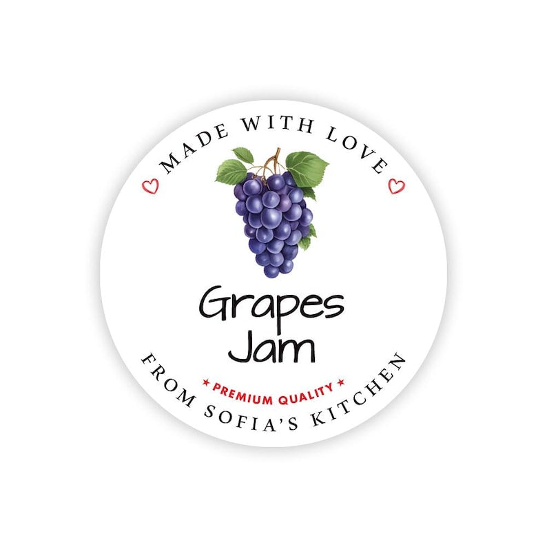 Personalized Grape Jam Roll Labels, Custom Grape Jam Product Stickers, Business Grape Jam Labels for Jars, Canning, Lid Stickers