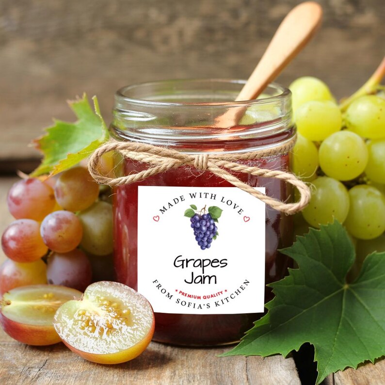 Personalized Grape Jam Roll Labels, Custom Grape Jam Product Stickers, Business Grape Jam Labels for Jars, Canning, Lid Stickers