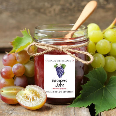 Personalized Grape Jam Roll Labels, Custom Grape Jam Product Stickers, Business Grape Jam Labels for Jars, Canning, Lid Stickers