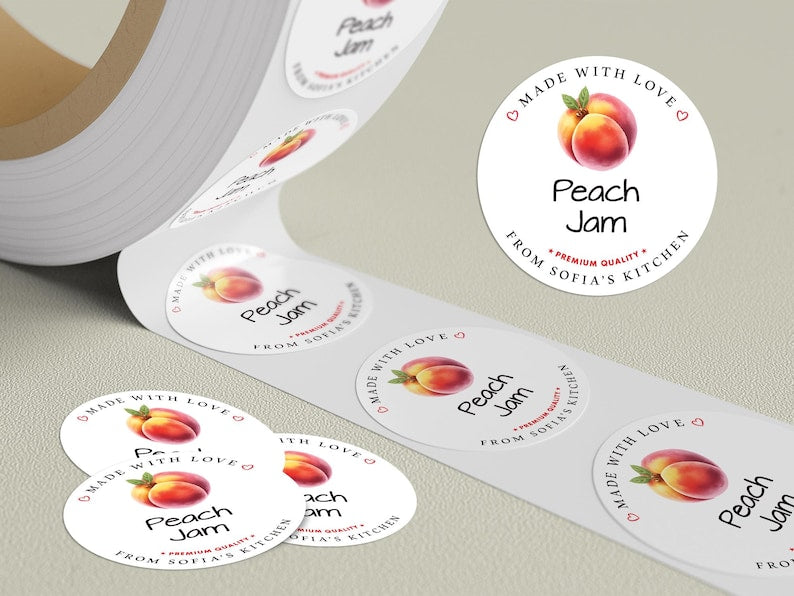 Personalized Peach Jam Roll Labels, Custom Peach Jam Product Stickers, Business Peach Jam Labels for Jars, Peach Jam Canning, Lid Stickers