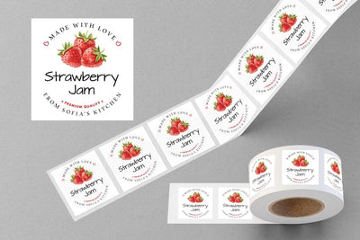 Personalized Strawberry Jam Roll Labels, Custom Strawberry Jam Product Stickers, Business Labels for Jars, Jam Canning, Lid Stickers