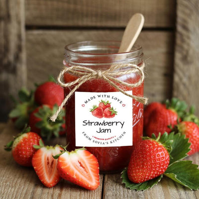 Personalized Strawberry Jam Roll Labels, Custom Strawberry Jam Product Stickers, Business Labels for Jars, Jam Canning, Lid Stickers