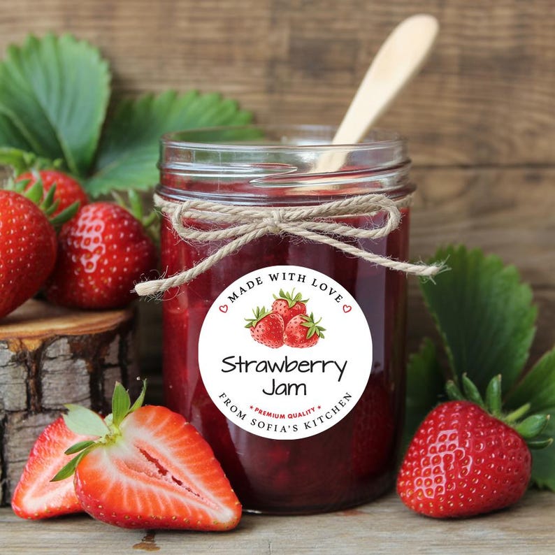 Personalized Strawberry Jam Roll Labels, Custom Strawberry Jam Product Stickers, Business Labels for Jars, Jam Canning, Lid Stickers