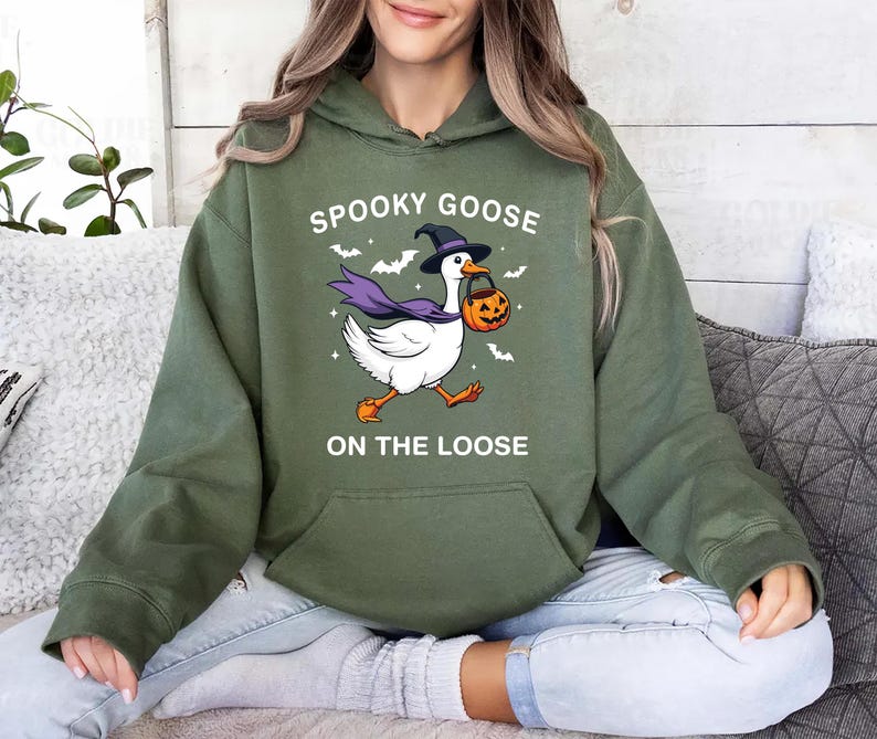 Spooky Goose Hoodie, Witchy Silly Goose Halloween Hoodie, Girly Trick or Treat Hoodie, Cute Goose Lover Hoodie