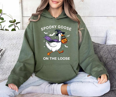 Spooky Goose Hoodie, Witchy Silly Goose Halloween Hoodie, Girly Trick or Treat Hoodie, Cute Goose Lover Hoodie