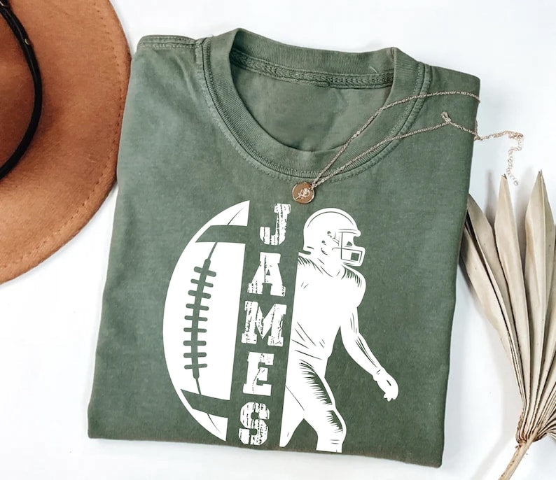 Personalized Football Mom Short Sleeve Shirt, Custom Game Day Women’s Football Tee, Fall Football Season Short Sleeve Shirt