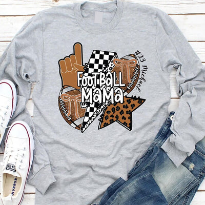 Football Mom Long Sleeve Shirt, Personalized Football Mama Long Sleeve Shirt with Name, Custom Game Day Long Sleeve Shirt