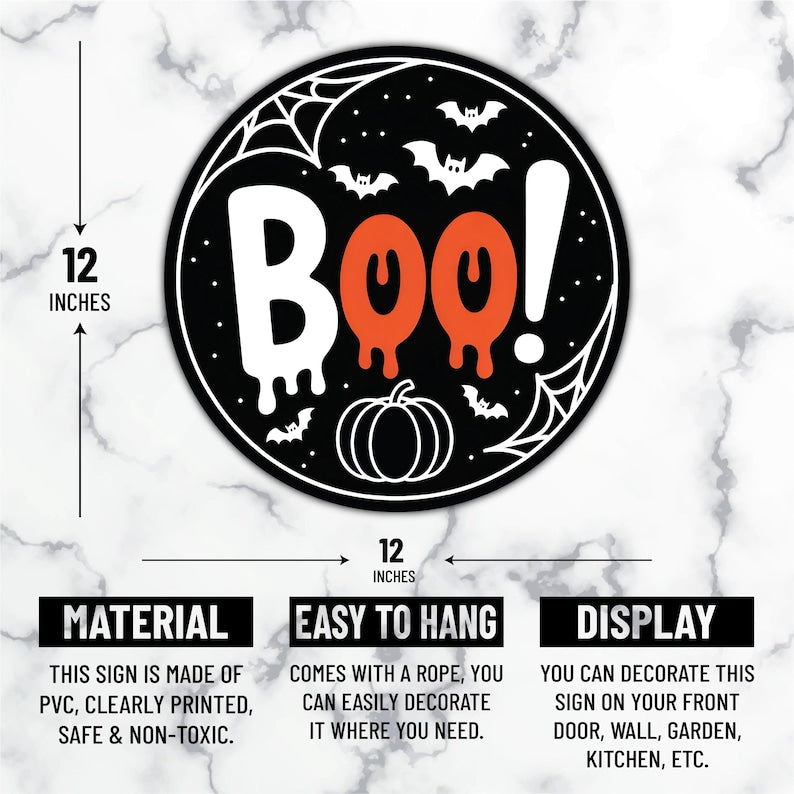 Halloween Felt Hanging Signs 12", Happy Halloween Door Decor, Trick or Treat Wall Plaque with Pumpkin, Witch, Ghost, Black Cat, Bat