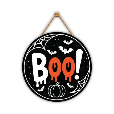 Halloween Felt Hanging Signs 12", Happy Halloween Door Decor, Trick or Treat Wall Plaque with Pumpkin, Witch, Ghost, Black Cat, Bat