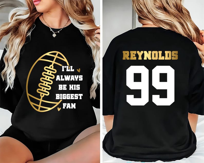 Football Mom Short Sleeve Shirt, Custom Football Short Sleeve Shirt, Football Fan Tee, I’ll Always Be His Biggest Fan Short Sleeve Shirt