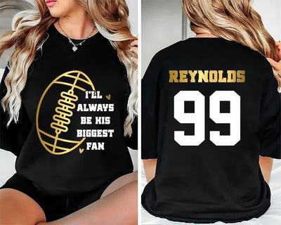 Football Mom Short Sleeve Shirt, Custom Football Short Sleeve Shirt, Football Fan Tee, I’ll Always Be His Biggest Fan Short Sleeve Shirt