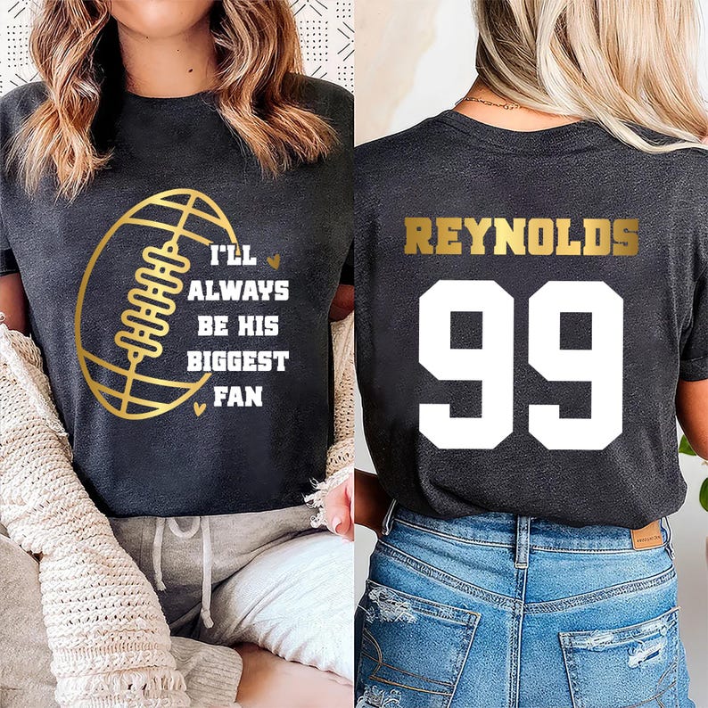 Football Mom Short Sleeve Shirt, Custom Football Short Sleeve Shirt, Football Fan Tee, I’ll Always Be His Biggest Fan Short Sleeve Shirt