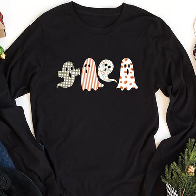 Halloween Ghost Long Sleeve Shirt, Cute Fall Ghost Spooky Season Autumn Long Sleeve Shirt, Unisex Halloween Fall Pumpkin Long Sleeve Shirt