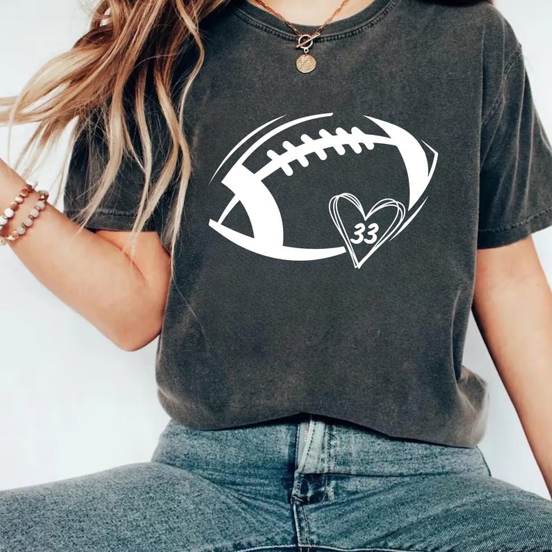 Football Heart Short Sleeve Shirt, Custom Football Mom Game Day Tee, Women’s Football Season Short Sleeve Shirt