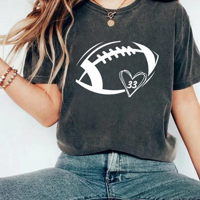 Football Heart Short Sleeve Shirt, Custom Football Mom Game Day Tee, Women’s Football Season Short Sleeve Shirt