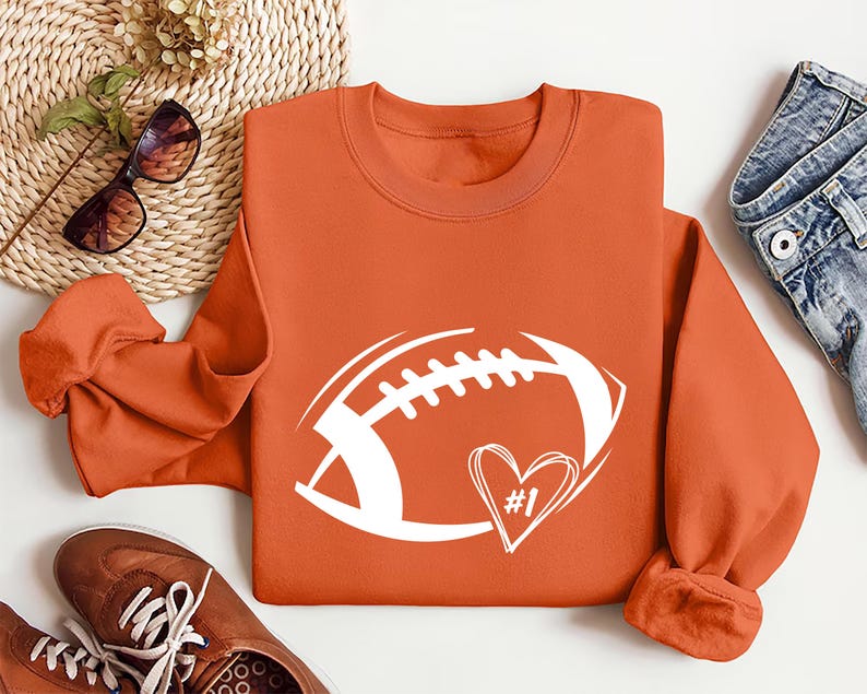 Football Heart Sweatshirt, Custom Football Mom Game Day SweatShirt, Women’s Football Season SweatShirt, Unisex Team Spirit SweatShirt