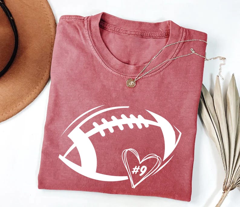 Football Heart Short Sleeve Shirt, Custom Football Mom Game Day Tee, Women’s Football Season Short Sleeve Shirt
