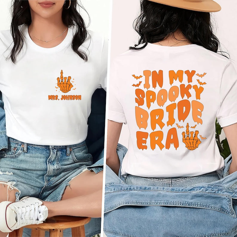 In My Spooky Bride Era Short Sleeve Shirt, Halloween Bride Tee, Engagement Gift, Bachelorette Party Short Sleeve Shirt
