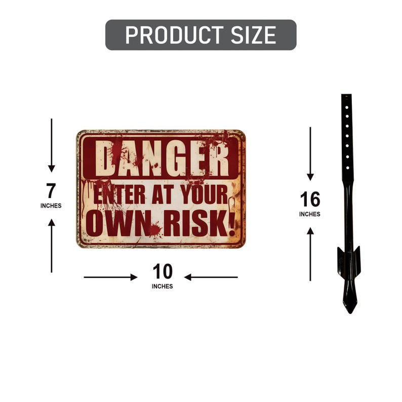 Halloween Enter at Your Own Risk Yard Sign with 16" Stake, Scary Bloody Rust-Free Aluminum Horror Sign, Outdoor Haunted House Party Decor