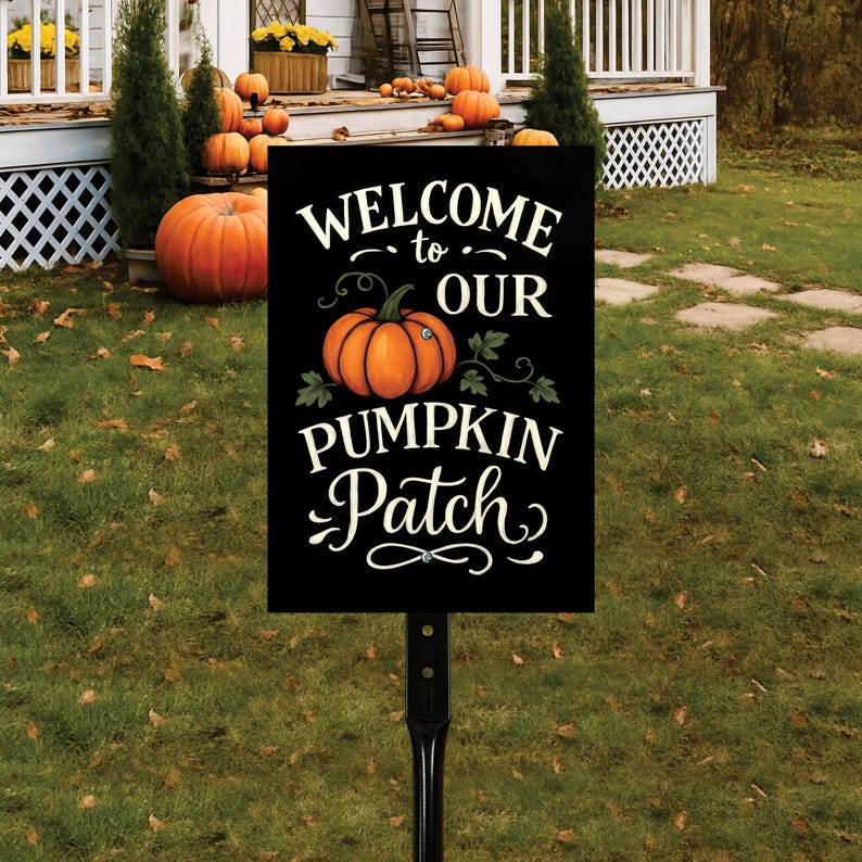 Welcome to Our Pumpkin Patch Yard Sign with 16" Stake, Rustic Fall Harvest Aluminum Sign, Outdoor Autumn Garden Porch Thanksgiving Decor