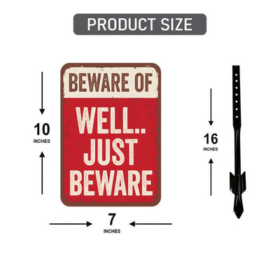 Beware of Well Just Beware Halloween Yard Sign with 16" Stake, Rust-Free Aluminum Funny Scary Sign, Outdoor Haunted House Garden Decoration