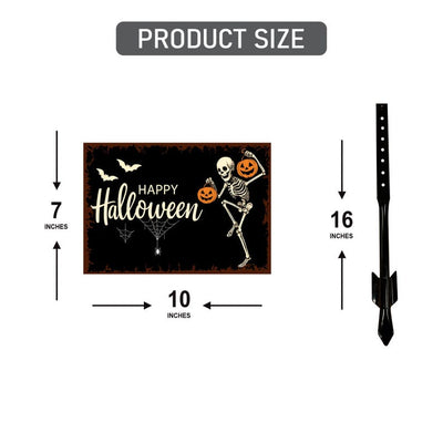 Happy Halloween Yard Sign with 16" Stake, Rust-Free Aluminum Skeleton Pumpkin Lawn Sign, Outdoor Spooky Halloween Garden Decoration