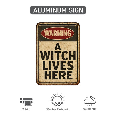 Warning A Witch Lives Here Halloween Yard Sign with 16" Stake, Rust-Free Aluminum Haunted House Decoration, Outdoor Witch Party Garden Sign