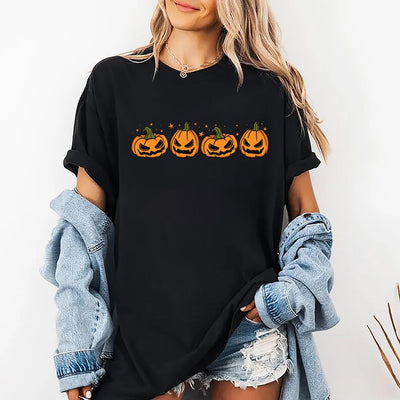 Pumpkin Halloween Short Sleeve Shirt, Jack-o-Lantern Fall Tee, Spooky Season Graphic Short Sleeve Shirt