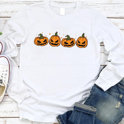 Pumpkin Halloween Long Sleeve Shirt, Jack-o-Lantern Fall Long Sleeve Shirt, Spooky Season Graphic Long Sleeve Shirt