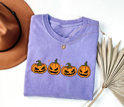 Pumpkin Halloween Short Sleeve Shirt, Jack-o-Lantern Fall Tee, Spooky Season Graphic Short Sleeve Shirt